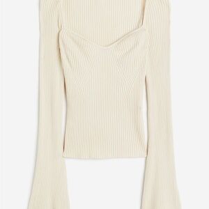 H&M Spring Cream Ribbed Knit Long Sleeve Top